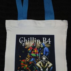 Chillin B4 Graphic White and Blue Tote Bag